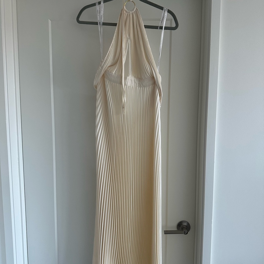 L’idee Pleated White Halter Dress